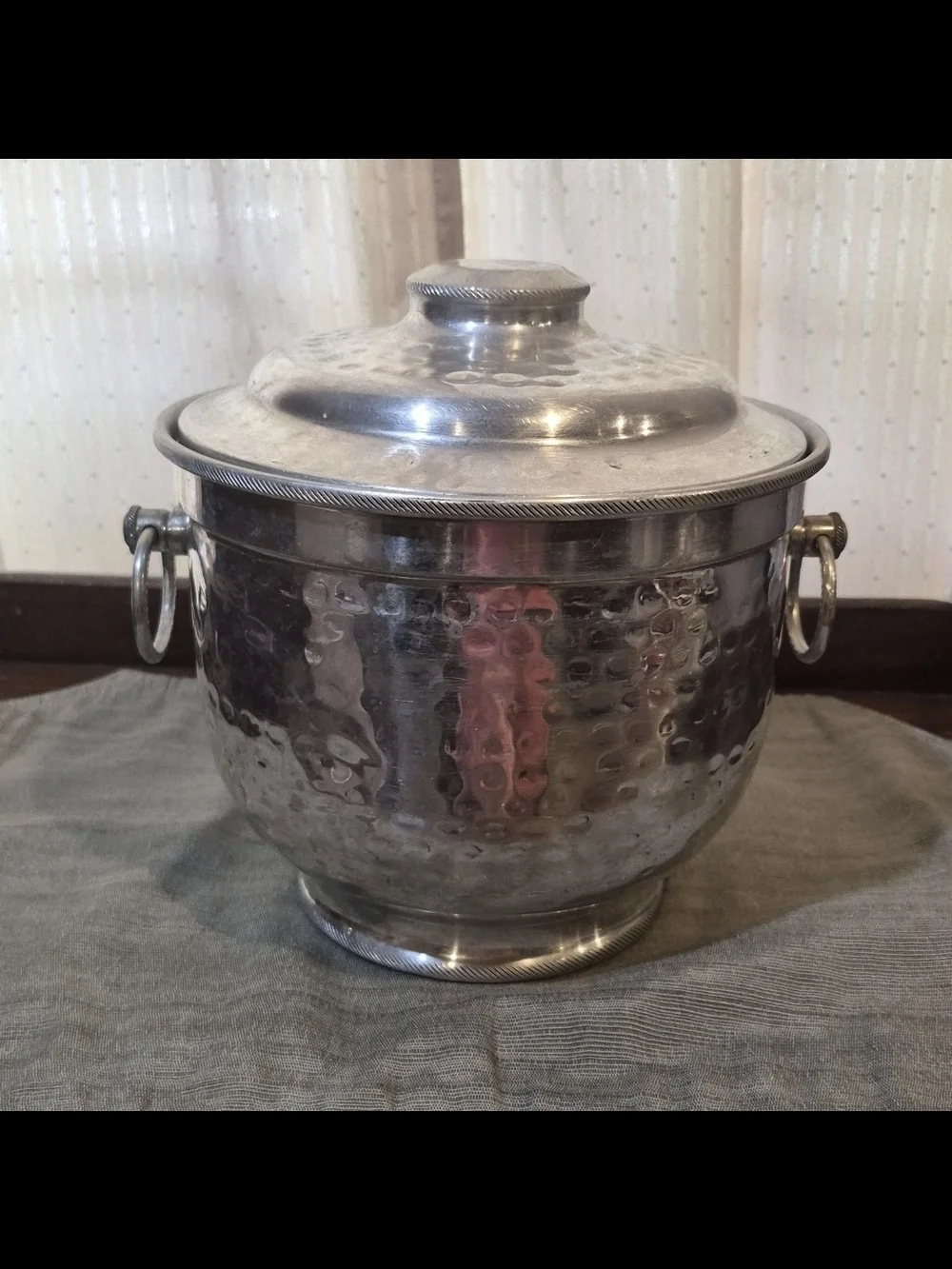 Vtg Mid Century Hammered Aluminum Ice Bucket Made in Italy 501 Lidded